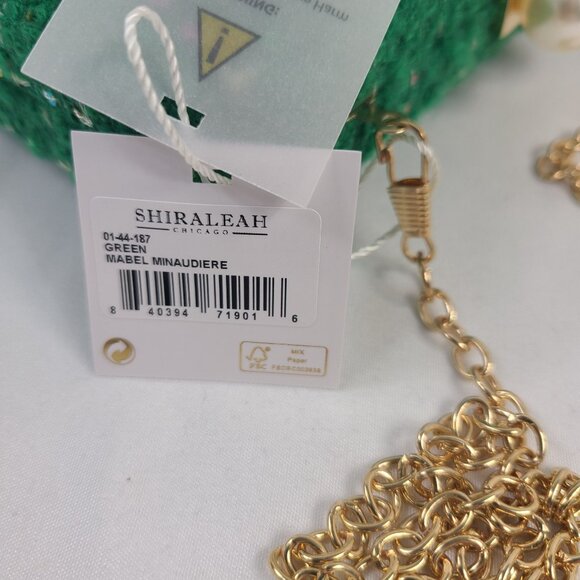 NWT Shiraleah Green Mabel Minaudiere Gold Chain Pearl/Gold Clasp Clutch - Picture 2 of 8